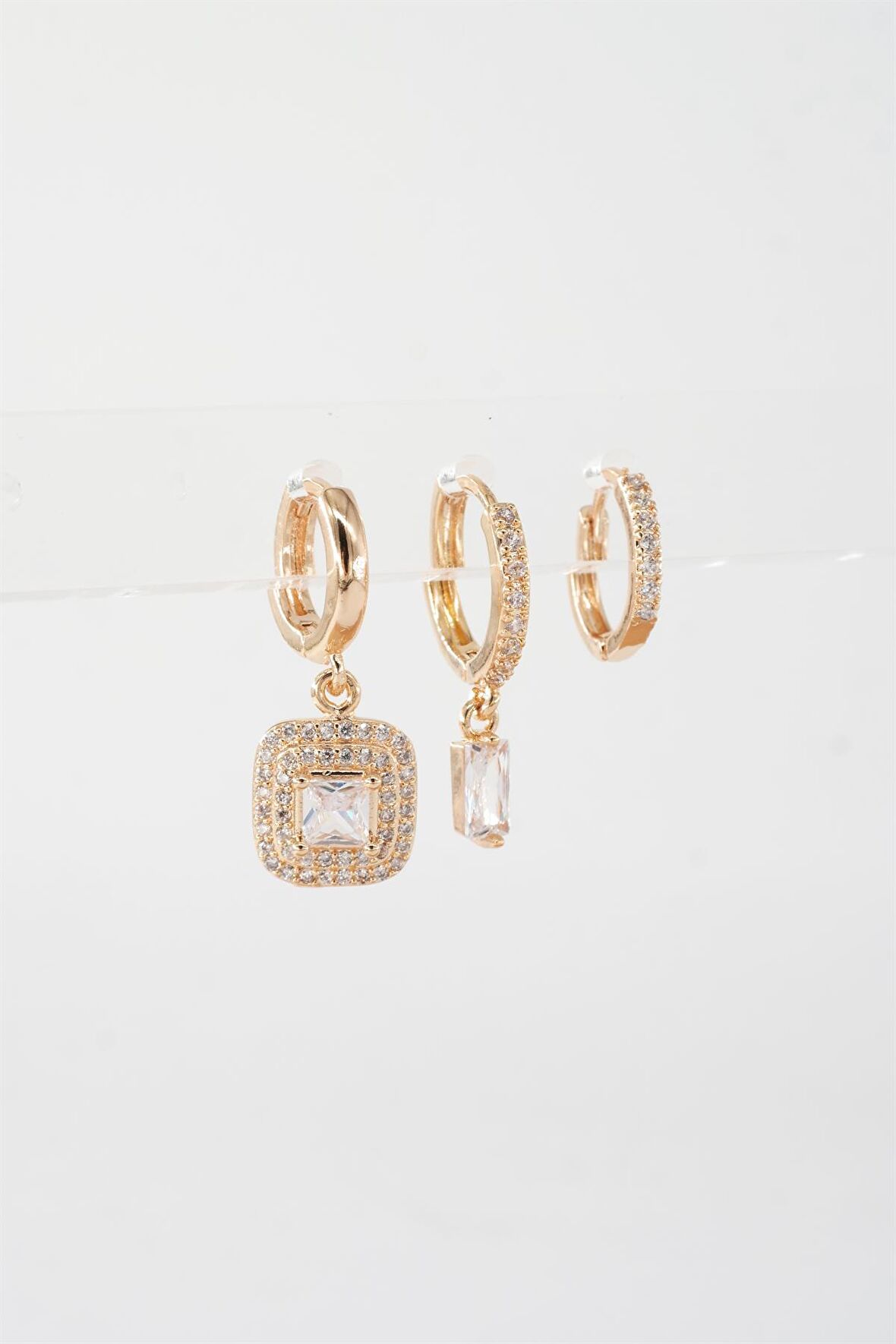 Kadın Vip Seri Zirkon Taşlı 3'lü Küpe