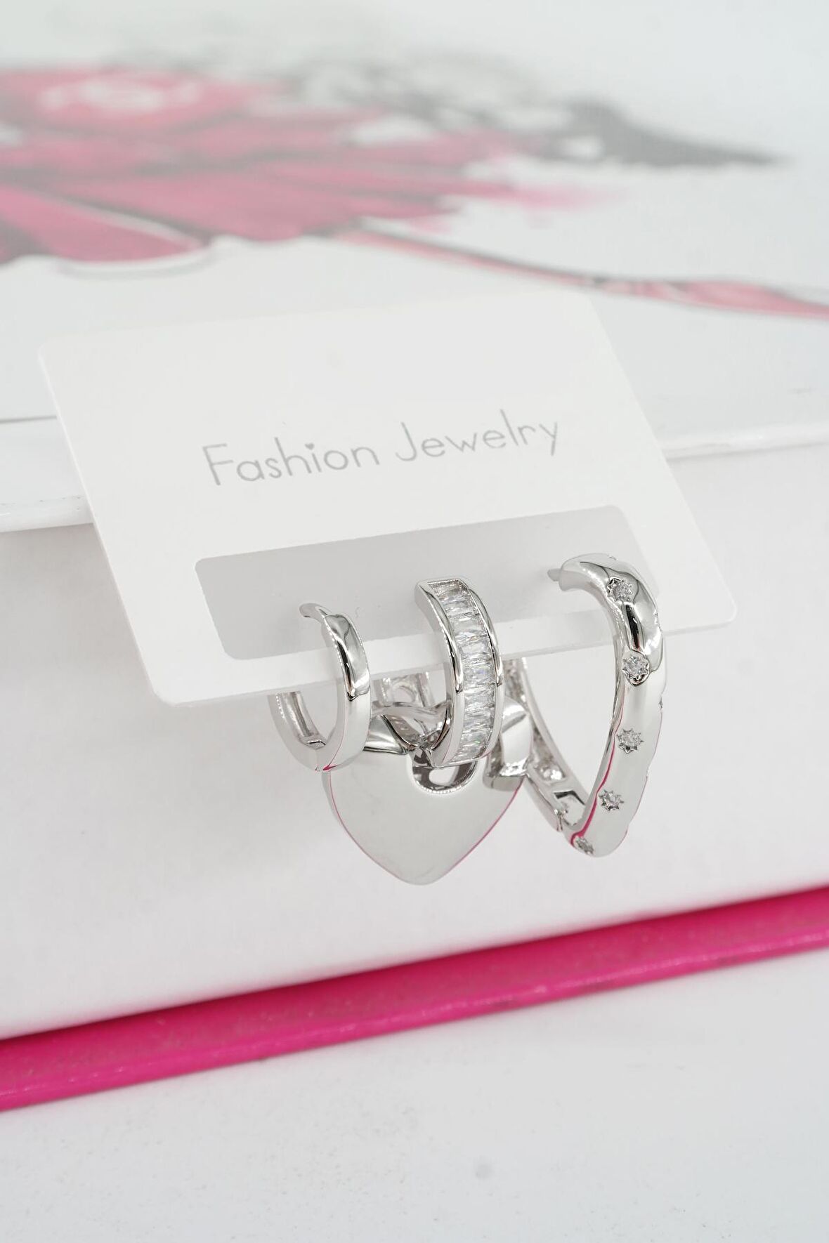 Kadın Vip Seri Baget Zirkon Taşlı 3'lü Küpe Seti