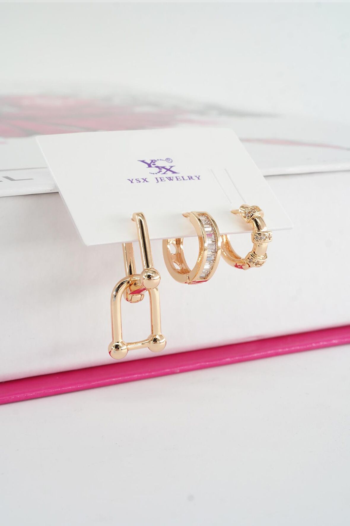 Kadın Vip Seri Baget Zirkon Taşlı 3'lü Küpe Seti