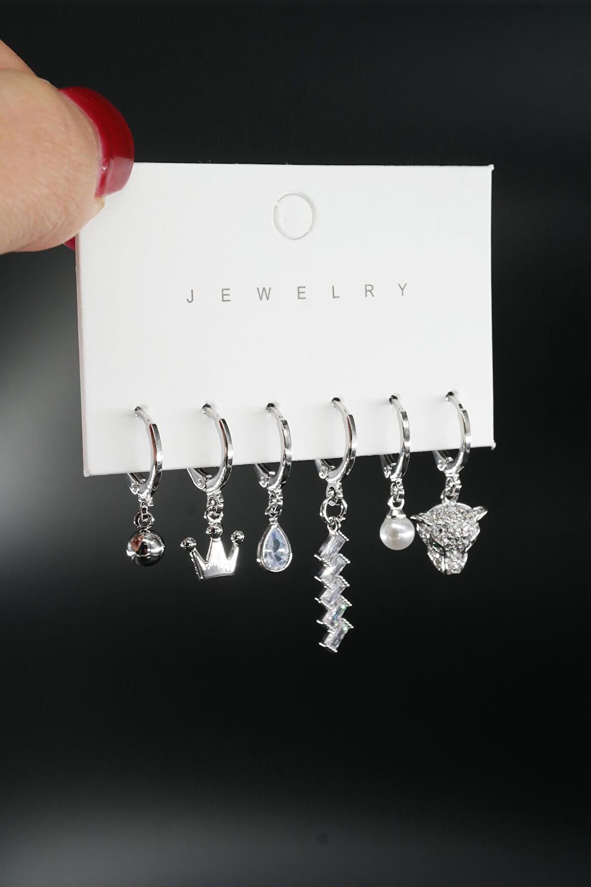 Kadın Vip Seri Özel Tasarım Baget Zirkon Taşlı 6'lı Küpe Seti