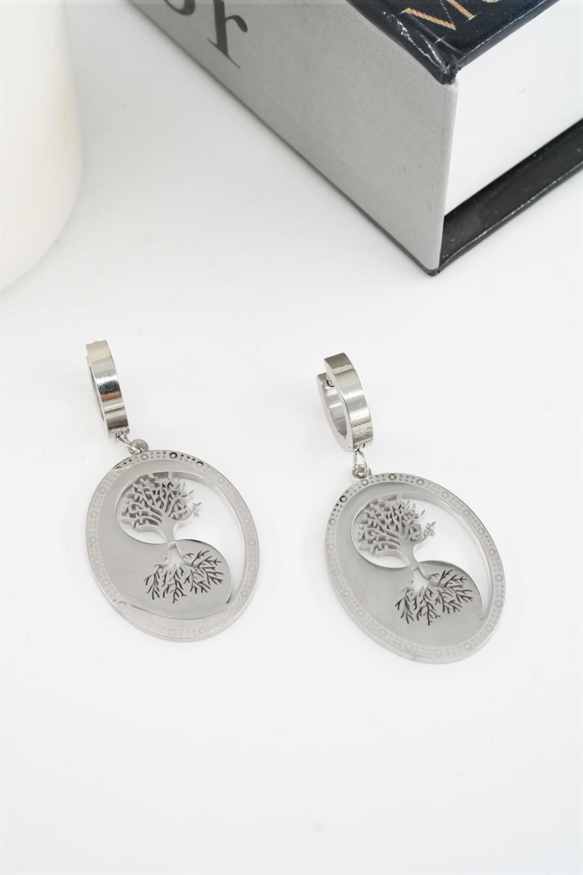 Kadın 316 L Paslanmaz Çelik Hayat Ağacı ve Gölgesi Küpe