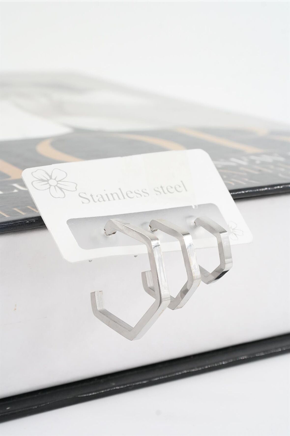 Kadın 316 L Paslanmaz Çelik Geometrik 3 Boy Küpe Seti