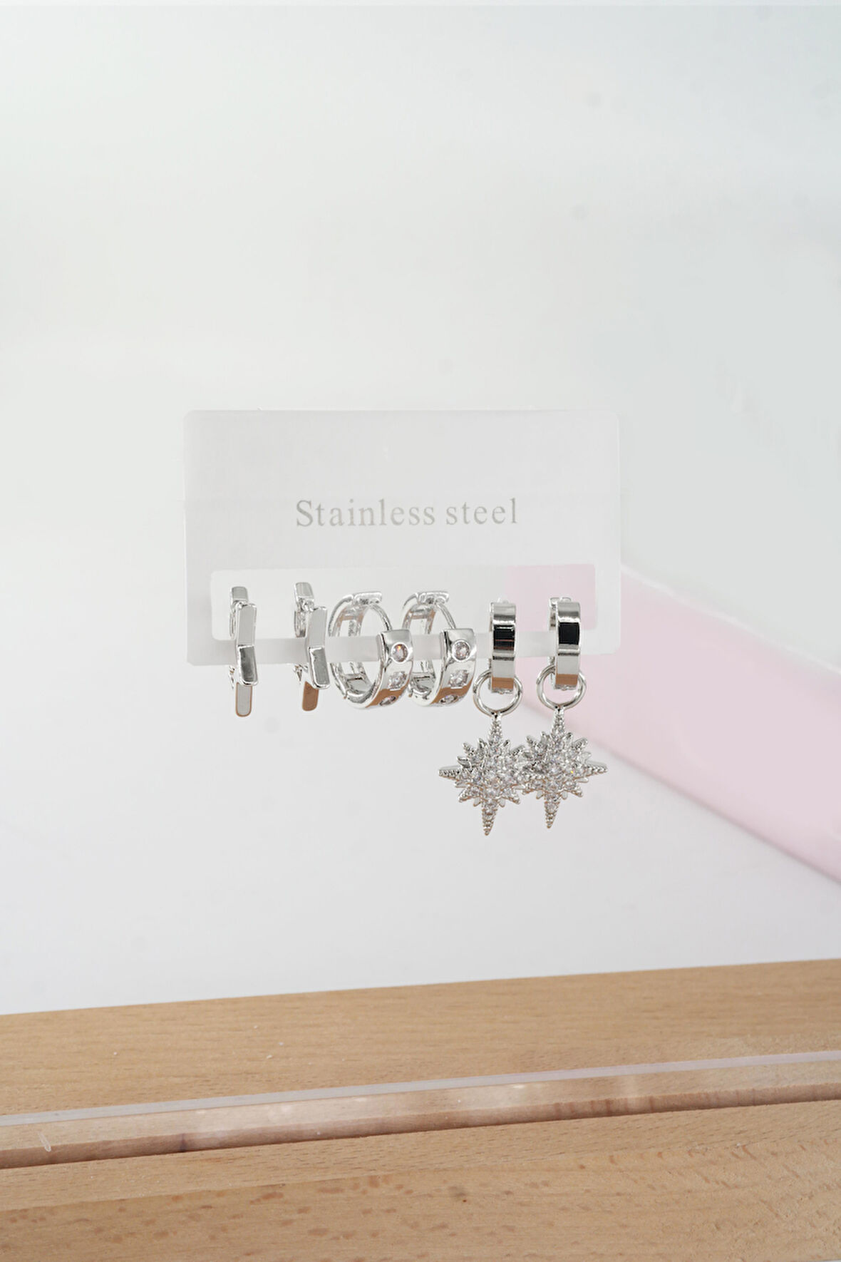 Kadın Vip Seri Baget Zirkon Taşlı Kuzey Yıldızı Model Klipsli 6'lı Set Küpe