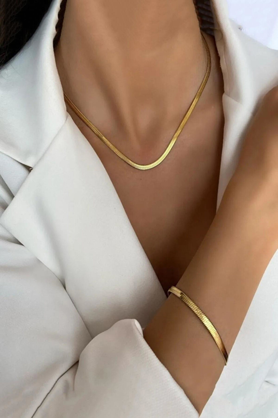 Kadın Kolye ve Bileklik 316 L Çelik Vip Seri Antialerjik Kararmaz İtalyan Zincir Kolye ( 45cm +7 cm uzatma ) ve Bileklik Seti( 16 +7 cm uzatma )