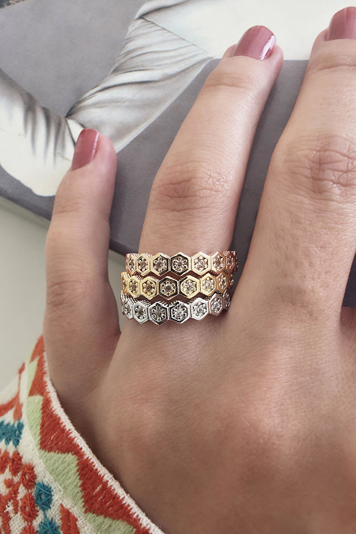 Kadın Vip Seri Zirkon Taşlı 3 Renk 3'lü Numarasız Ayarlanabilir Yüzük