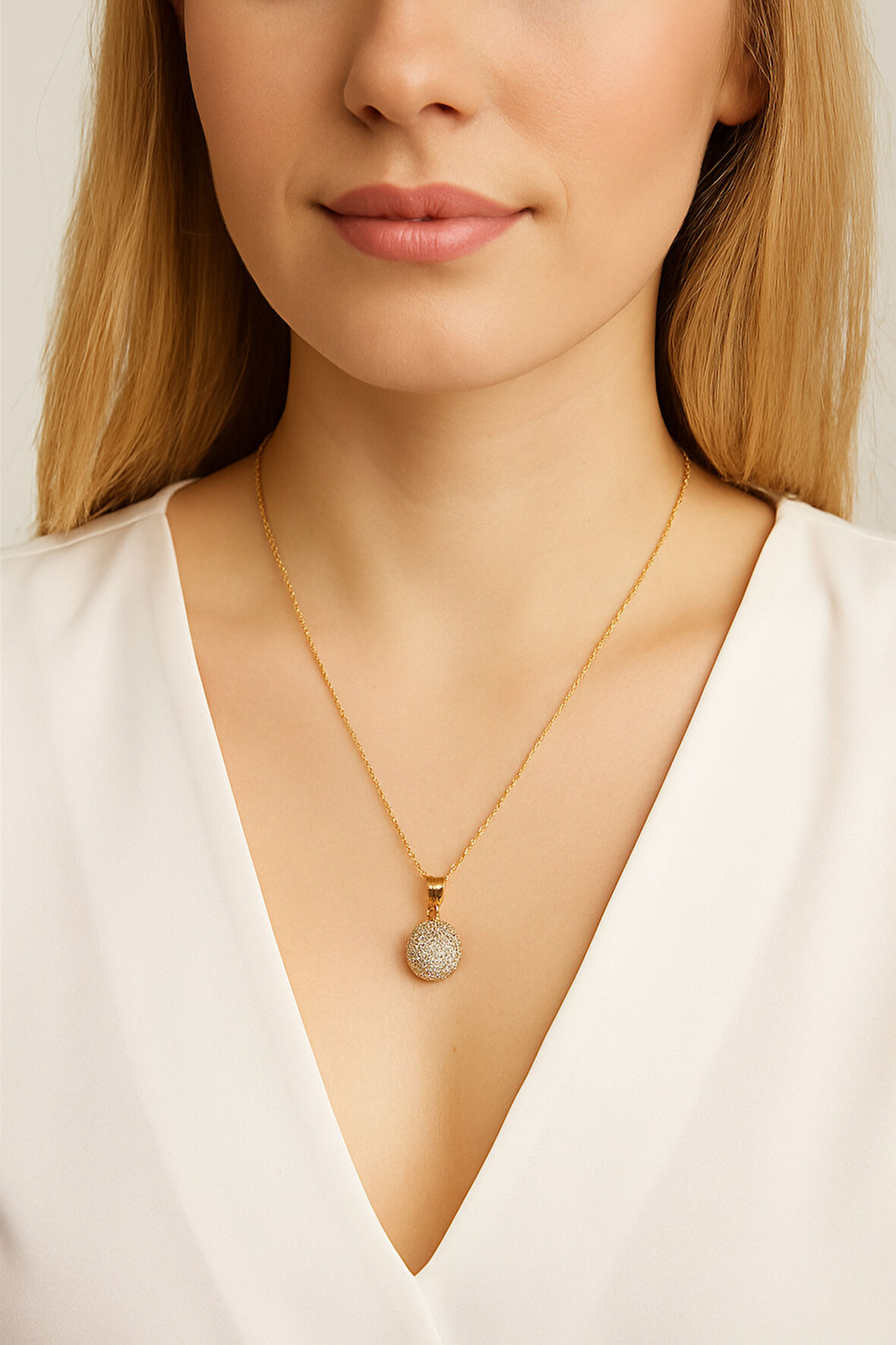 Kadın Yuvarlak Zirkon Taşlı Kolye  Minimal & Şık Tasarım