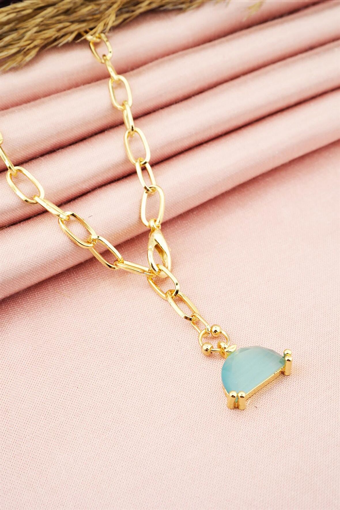 Kadın Özel Tasarım Mavi Zirkon Taşlı Kolye