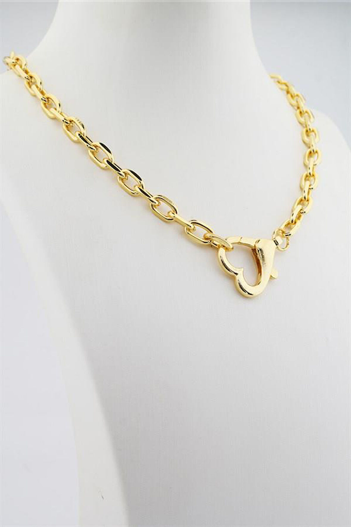 Kadın 40 Cm Kalp Model Kilit Detaylı Kolye