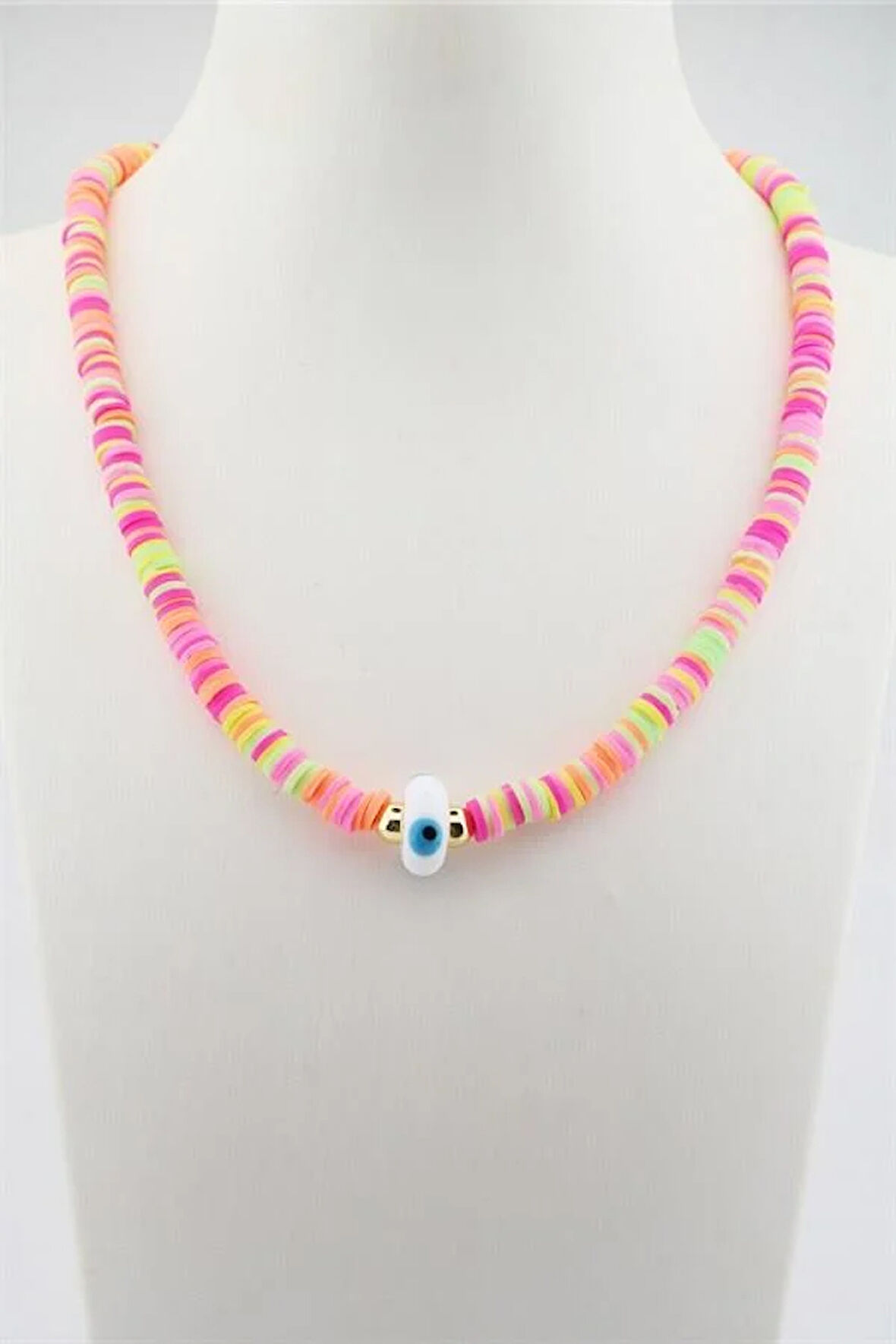 Kadın Cam Nazar Figürlü Renkli Fümo Kolye