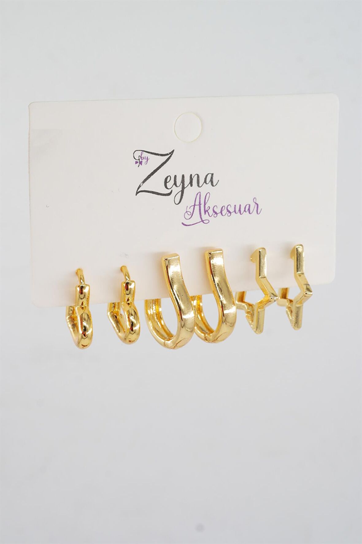 Kadın Zirkon Kalp ve Yıldız Model 6'lı Küpe Seti