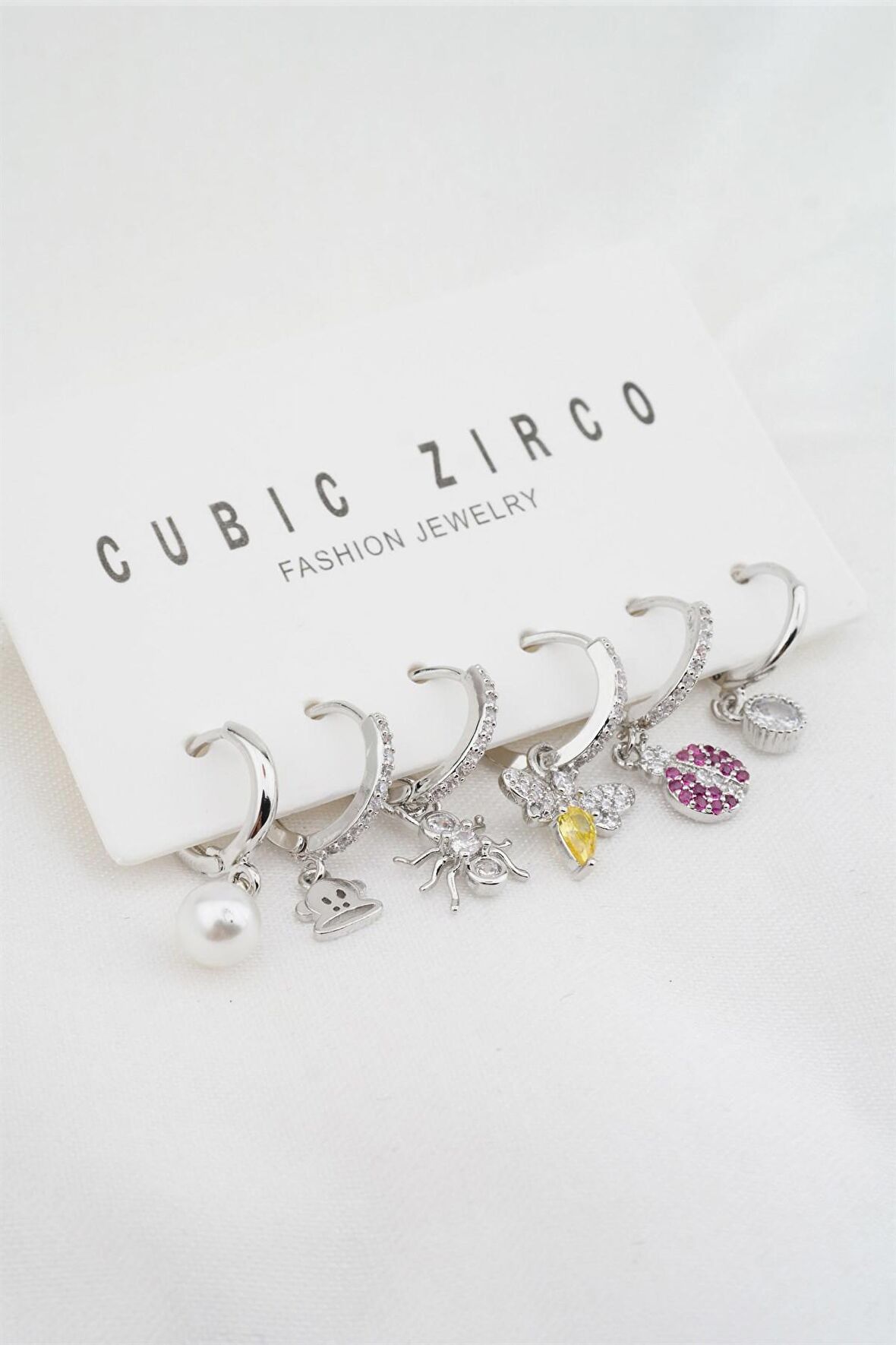 Kadın Altın Kaplama Zirkon Taşlı Karışık Figürlü 6'lı Küpe Set 