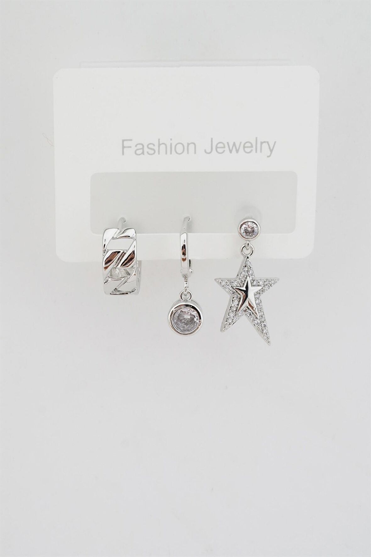 Kadın Altın Kaplama Zirkon Taşlı Yıldız Figürlü 3'lü Küpe Seti