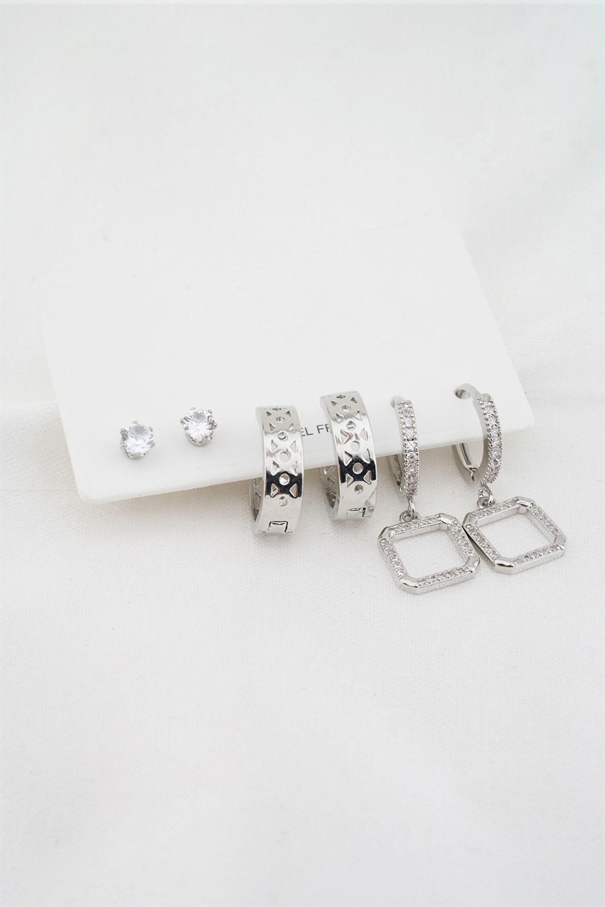 Kadın Altın Kaplama Kare Figürlü Zirkon Taşlı 6'lı Küpe Set