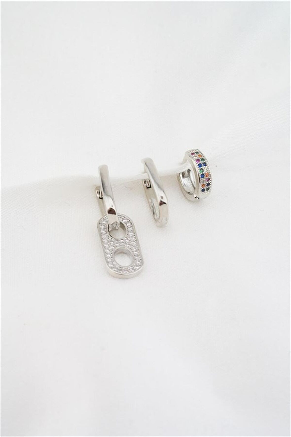 Kadın Altın Kaplama Renkli Zirkon Taşlı 3'lü Küpe Set