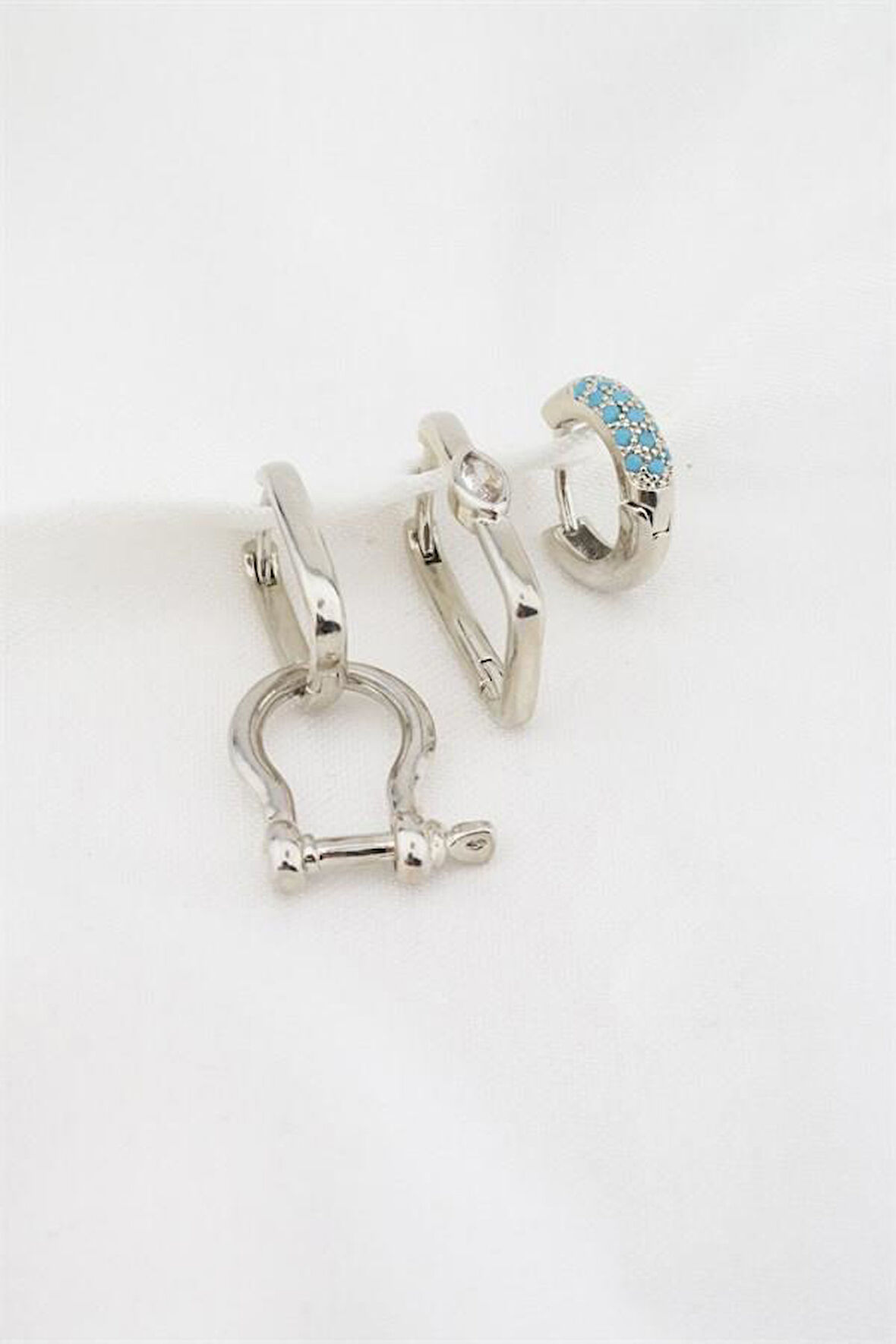 Kadın Altın Kaplama Firuze Zirkon Taşlı 3'lü Küpe Set TKR001