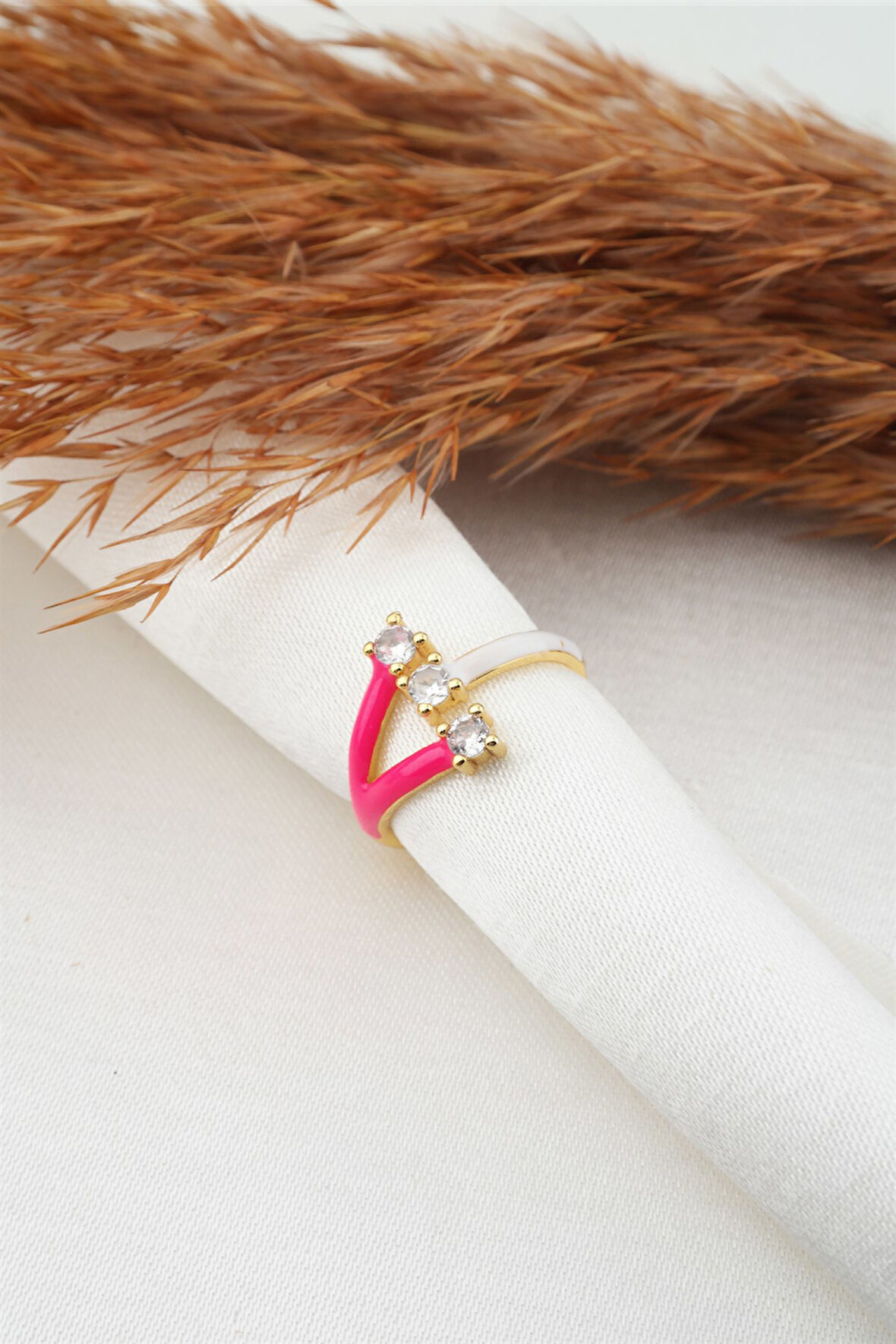 Kadın Özel Tasarım Ayarlanabilir Numarasız Mineli Zirkon Taşlı Yüzük