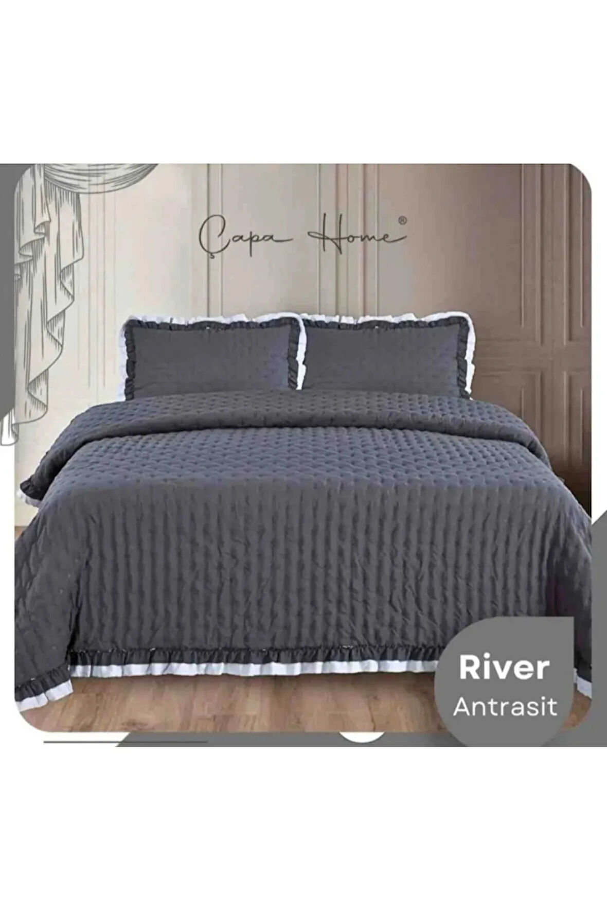 Çapa Home Çift Kişilik River Fırfırlı Yatak Örtüsü (Çift Taraflı)