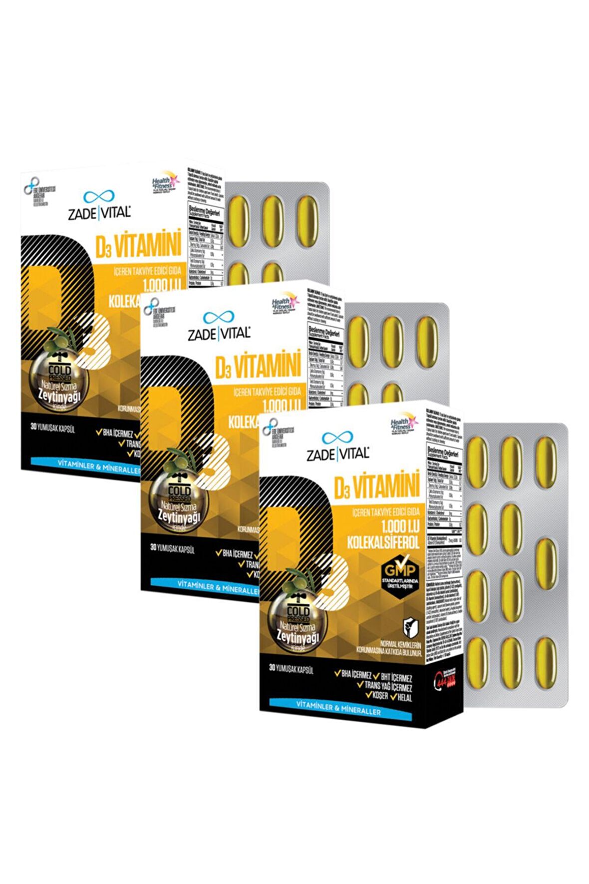 Zade Vital D3 Vitamini Zeytinyağlı 3 Kutu 90 Kapsül