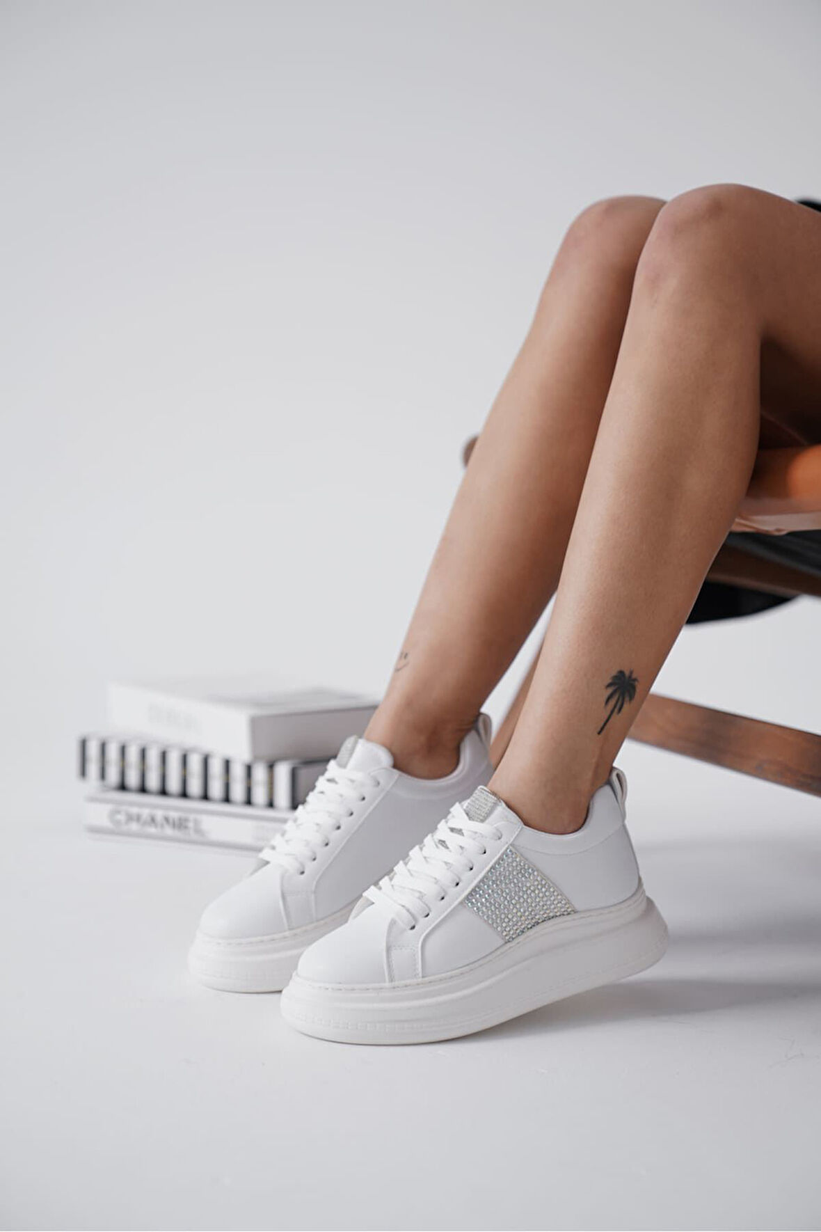 Belinda Premium Comfort Beyaz Taşlı Kadın Sneaker