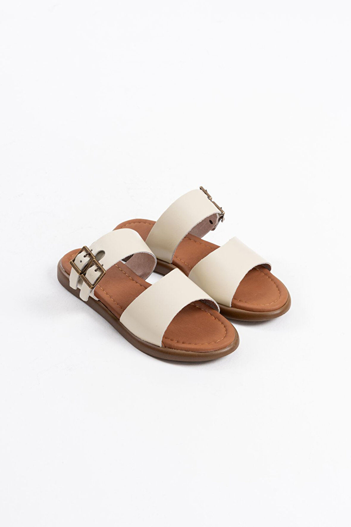 Kares Premium Bej Hakiki Deri Terlik