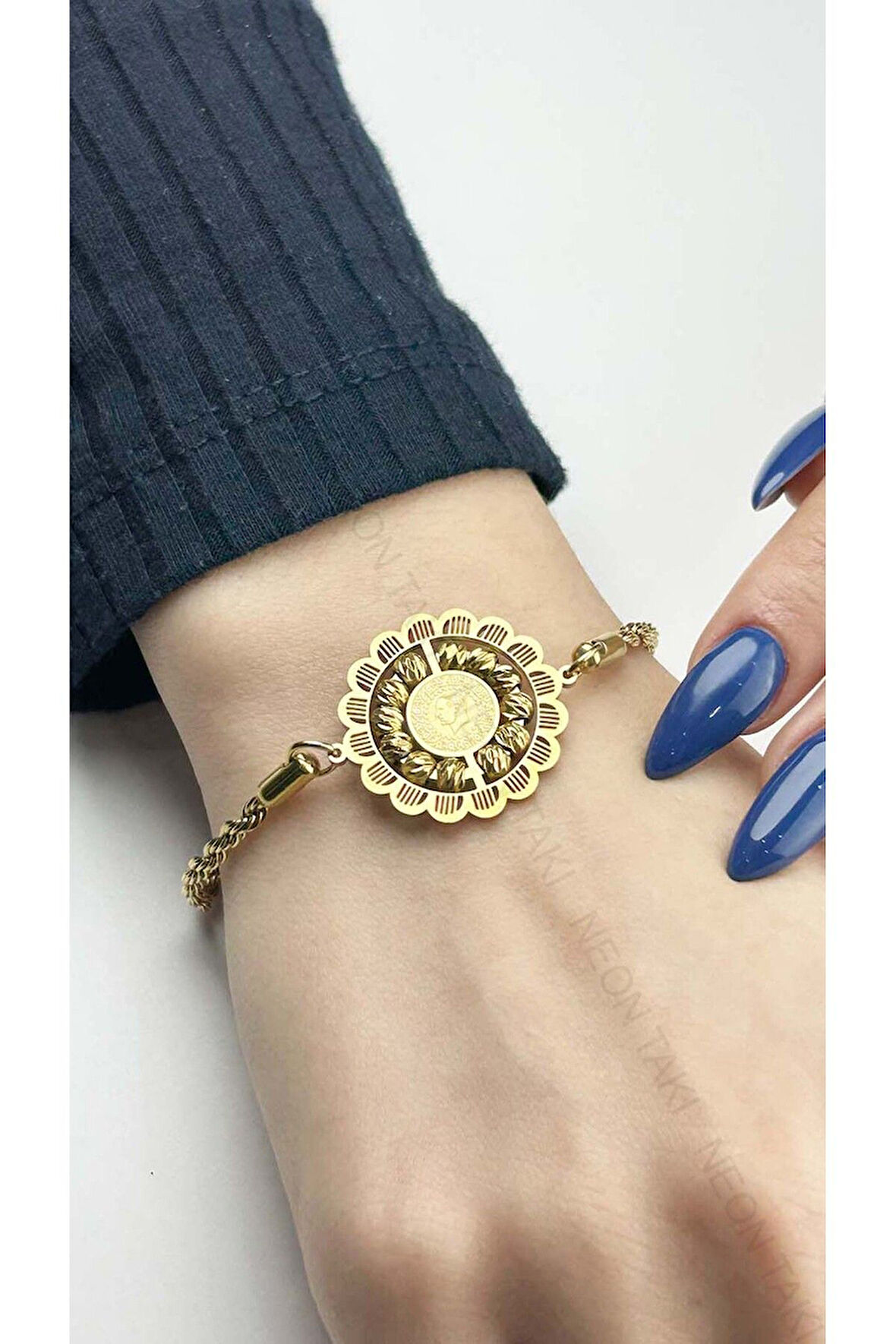 Xxx Ata Model, Reşatlı, Dorikalı Paslanmaz Çelik Zincir Bileklik 8 Altın Renk