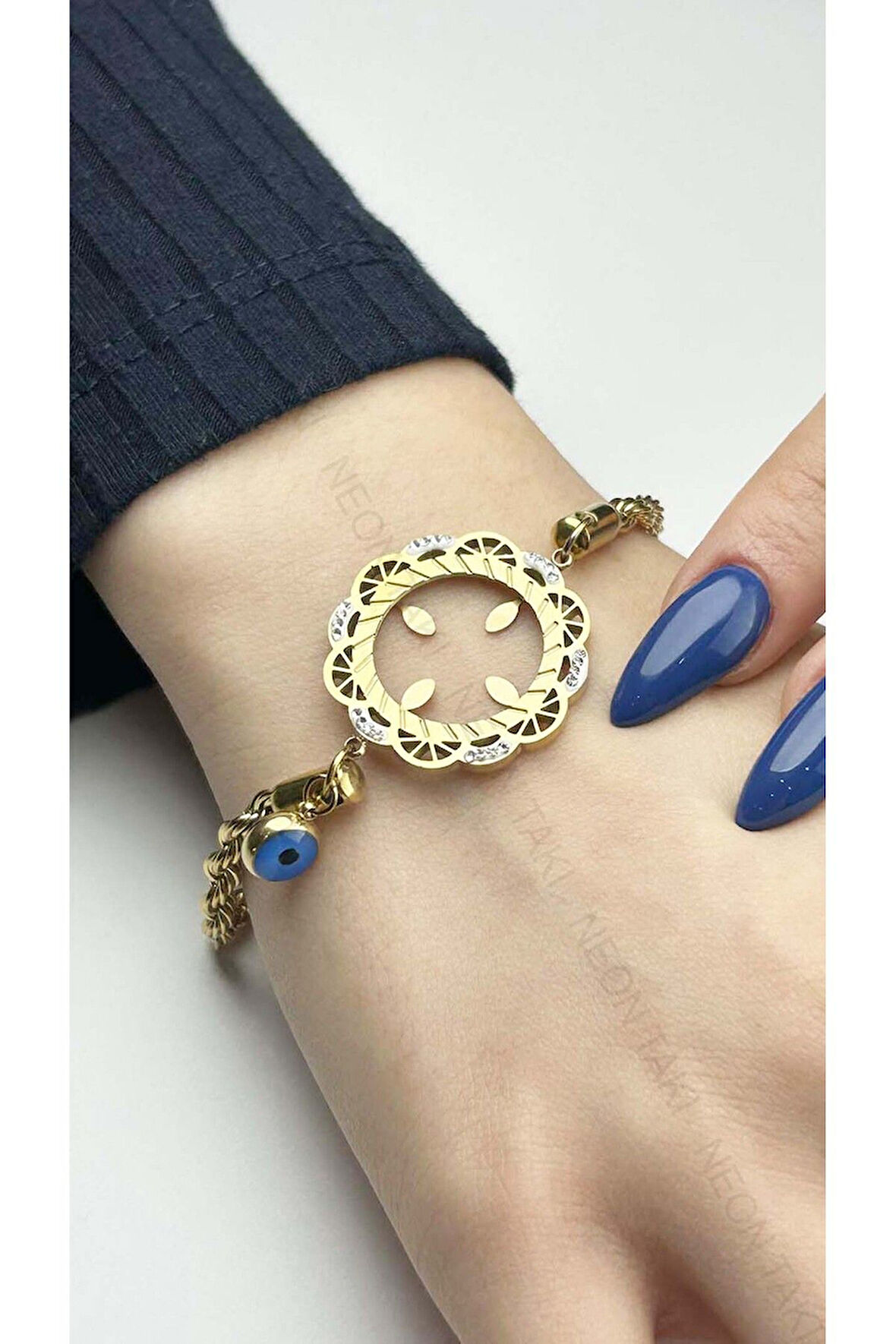 Xxx Göz Figürlü, Çeyrek Altın Takılan, Paslanmaz Çelik Bileklik 13 Altın Renk