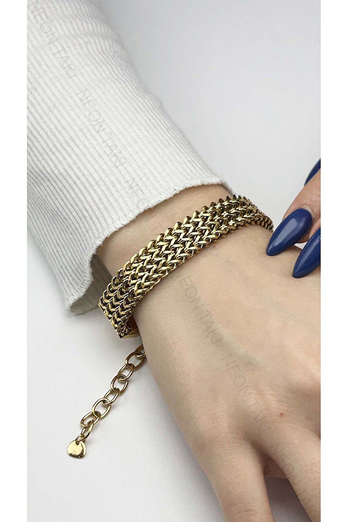 Hasır Model, Paslanmaz Çelik Zincir Bileklik 30, Altın Renk