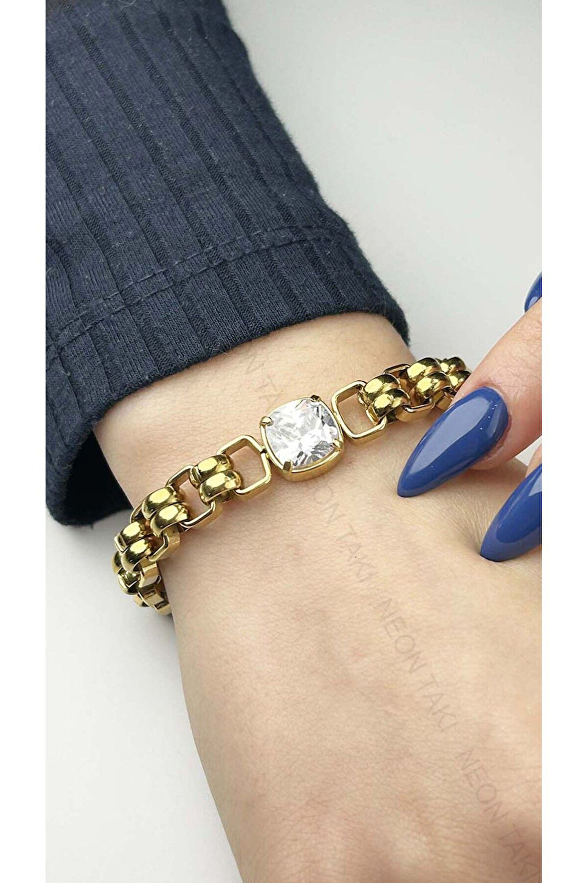 Xxx Zirkon Taşlı, Paslanmaz Çelik Zincir Bileklik 35, Altın Renk