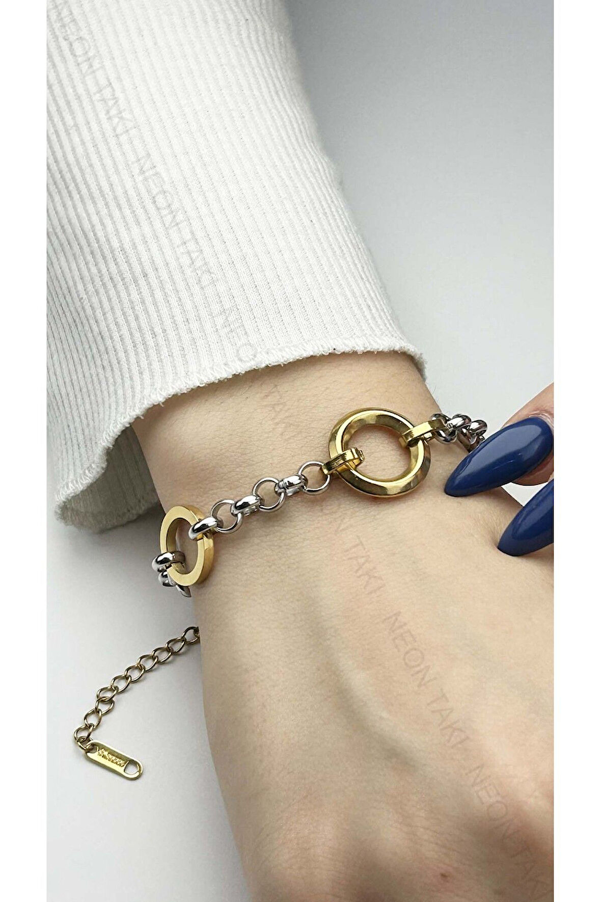 Halkalı, Paslanmaz Çelik Zincir Bileklik 132, Gümüş Renk