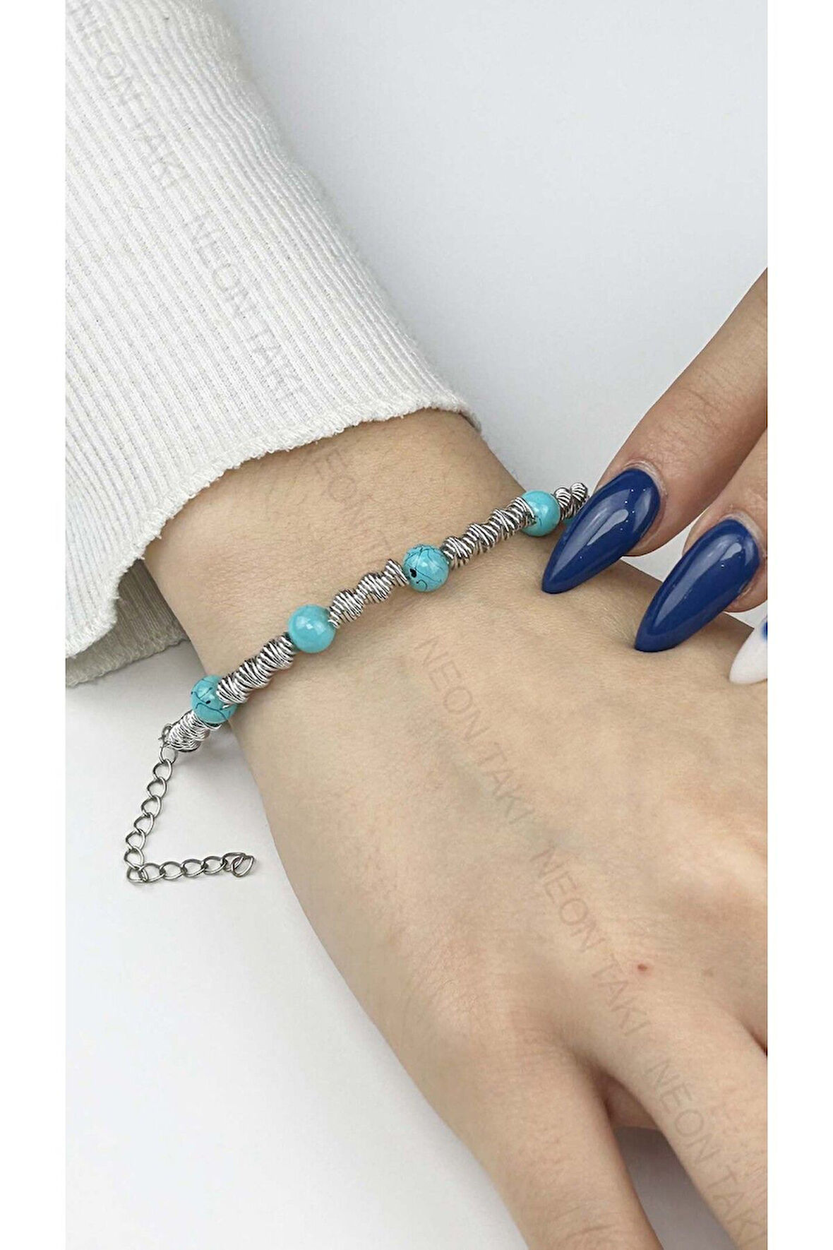 Bileklik, Kararmayan Çelik, Topçuk Detaylı, Gümüş Renk, Model360