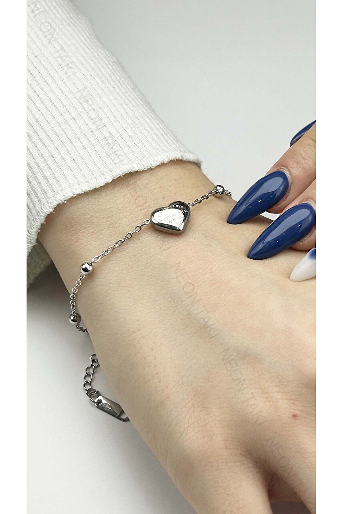 Topçuk Ve Kalp Figürlü, Paslanmaz Çelik Zincir Bileklik 417, Gümüş Renk