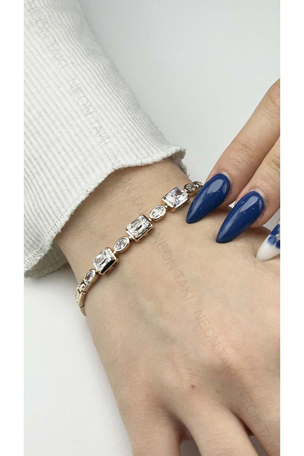 Zirkon Taşlı, Altın Kaplama, Paslanmaz Çelik Bileklik 445, Pembe (ROSE) Renk