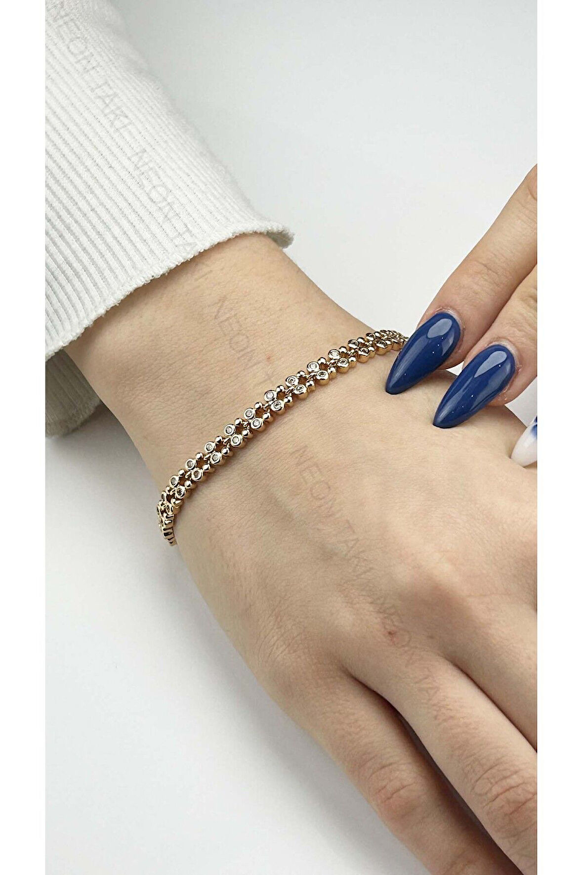 Zirkon Taşlı, Altın Kaplama, Paslanmaz Çelik Bileklik 454, Altın Renk