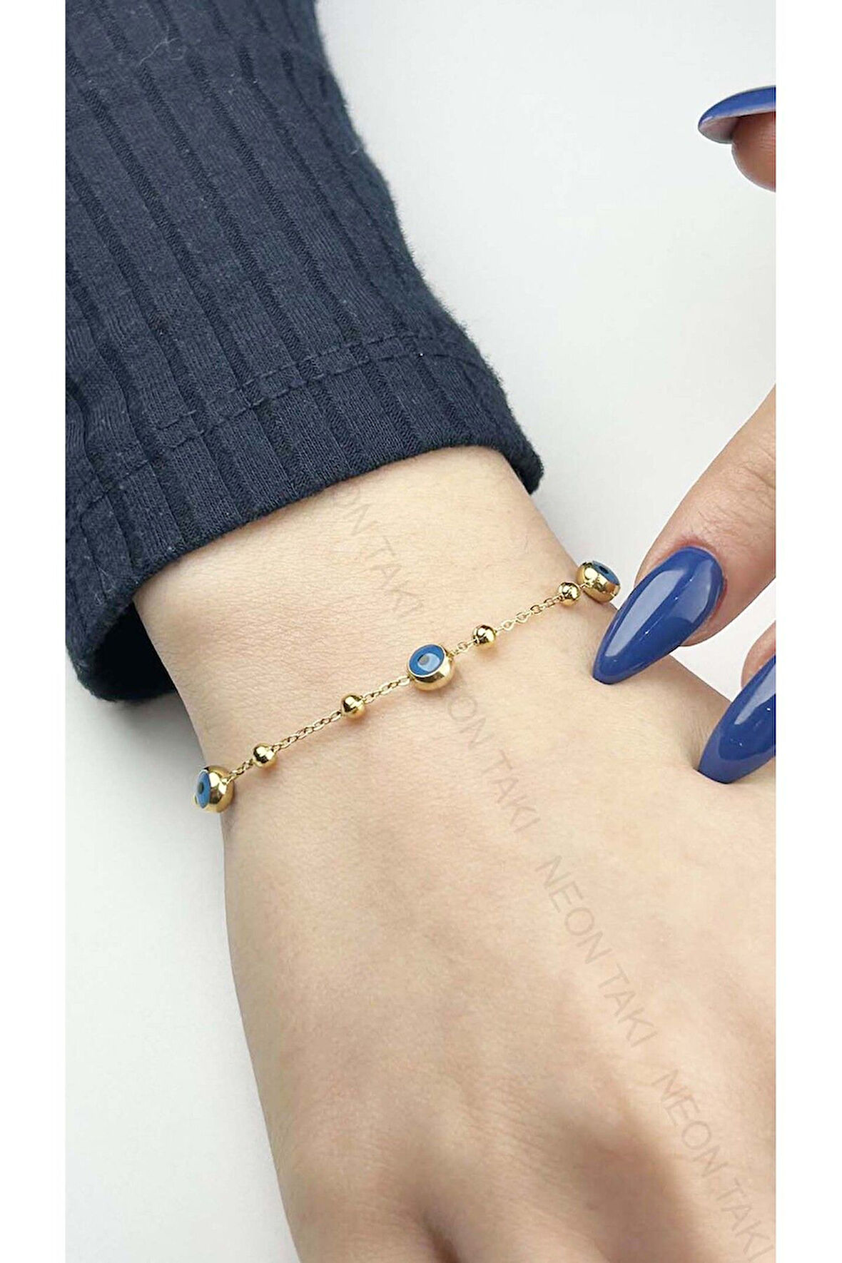 Göz Figürlü, Topçuklu Zincir, Paslanmaz Zincir Bileklik 464 Altın Renk