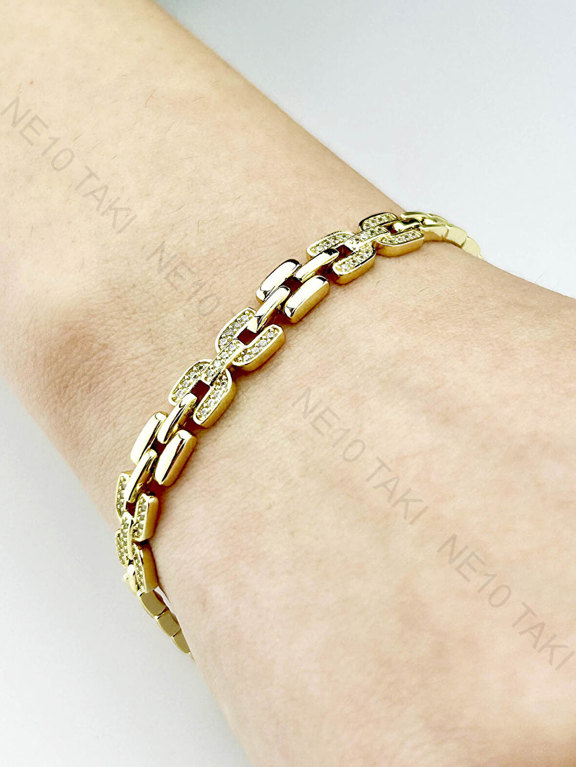 Zirkon Taşlı, Altın Kaplama, Çelik Bileklik 472, Altın Renk