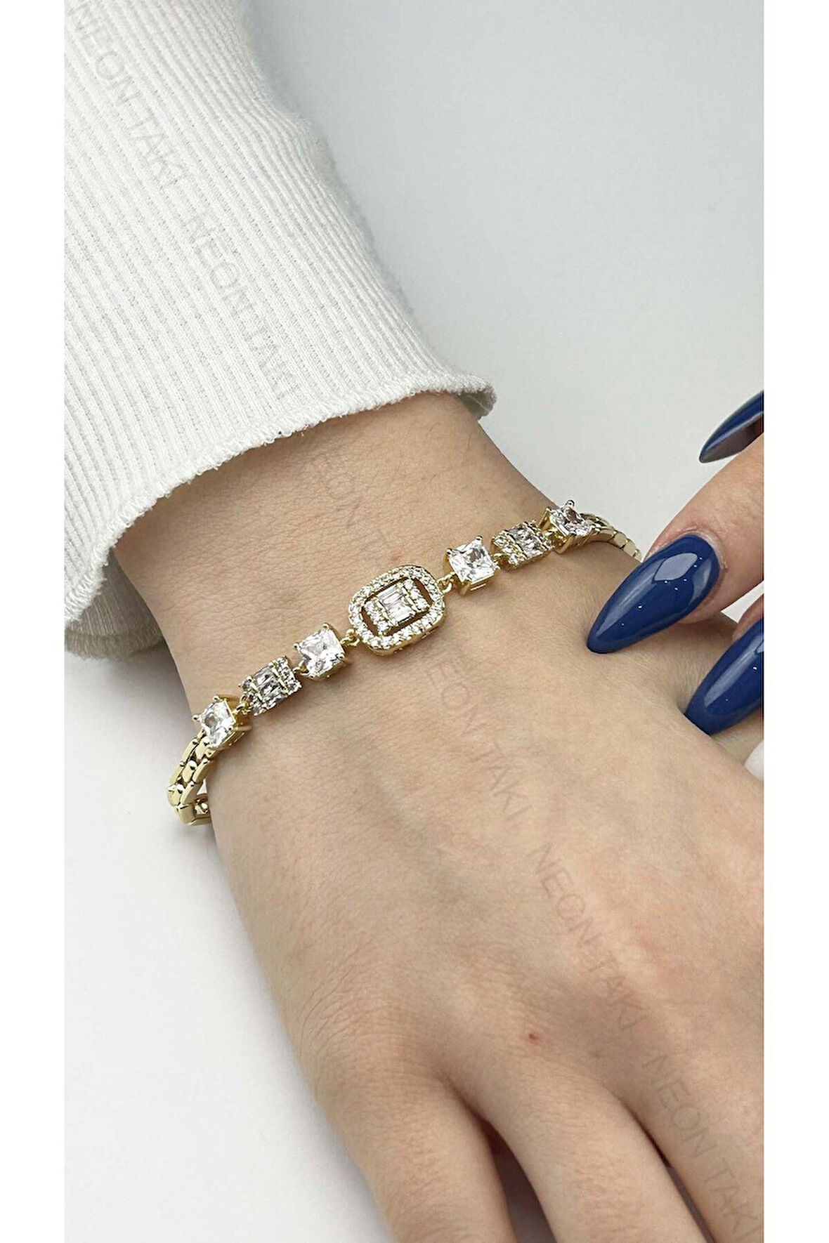 Zirkon Taşlı, Altın Kaplama, Paslanmaz Bileklik 474, Altın Renk