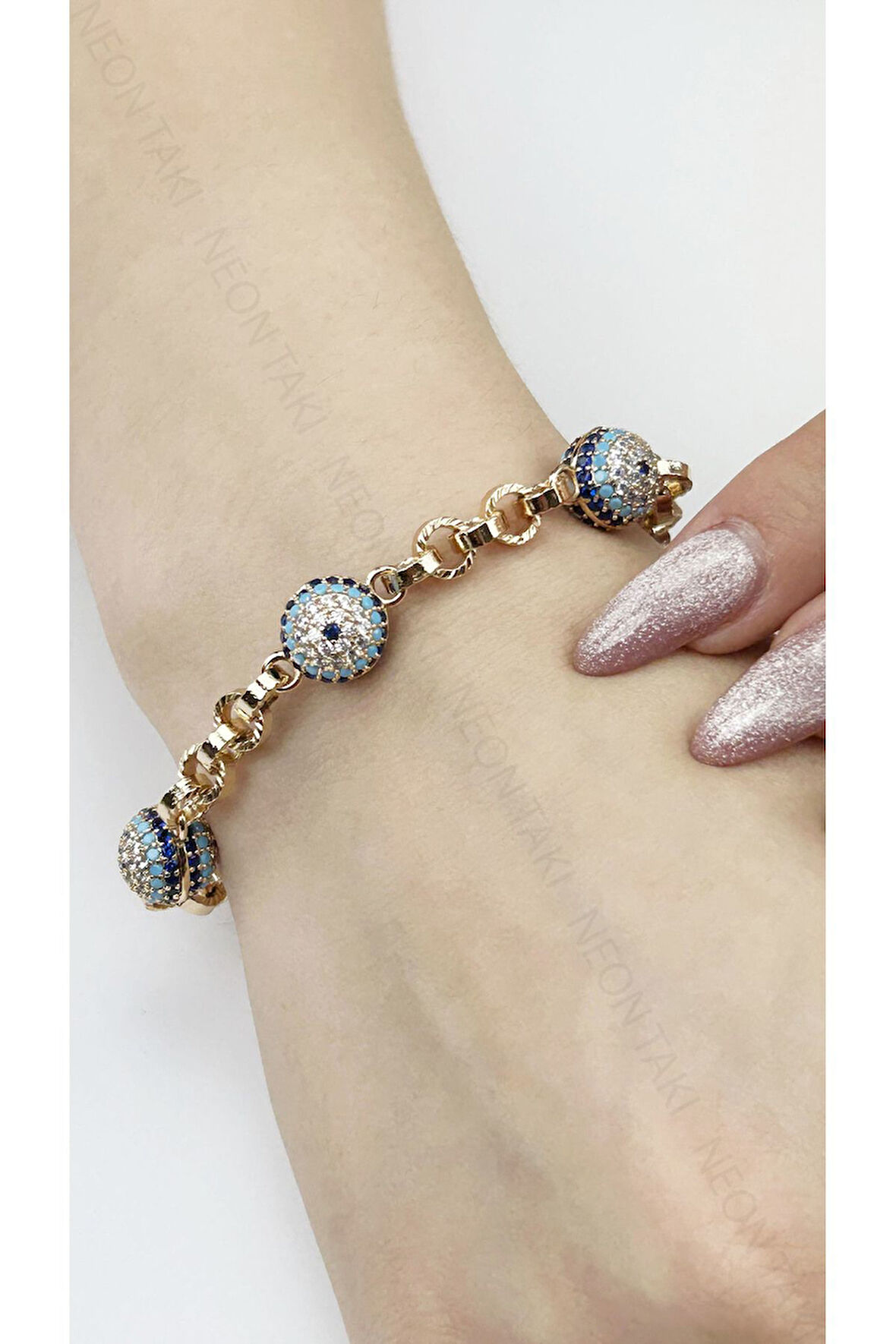 Zirkon Taşlı, Altın Kaplama, Paslanmaz Çelik Bileklik 493, Rose Renk