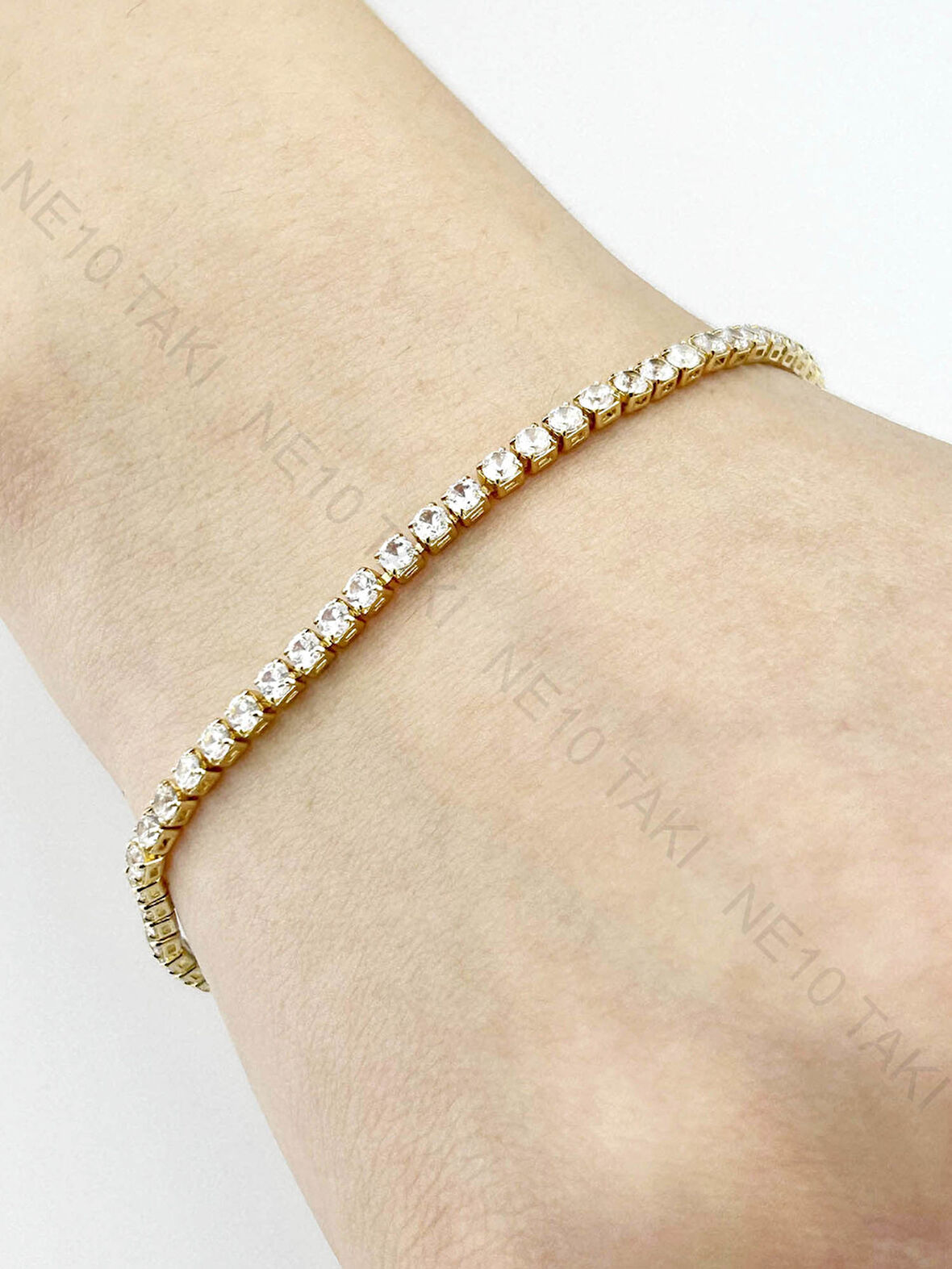 Su Yolu, Zirkon Taşlı, Paslanmaz Çelik Zincir Bileklik 496, Altın Renk