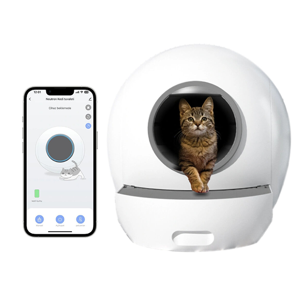 els pet Smart Pro Akıllı Otomatik Kedi Tuvaleti , App Kontrol , Uv Temizleme