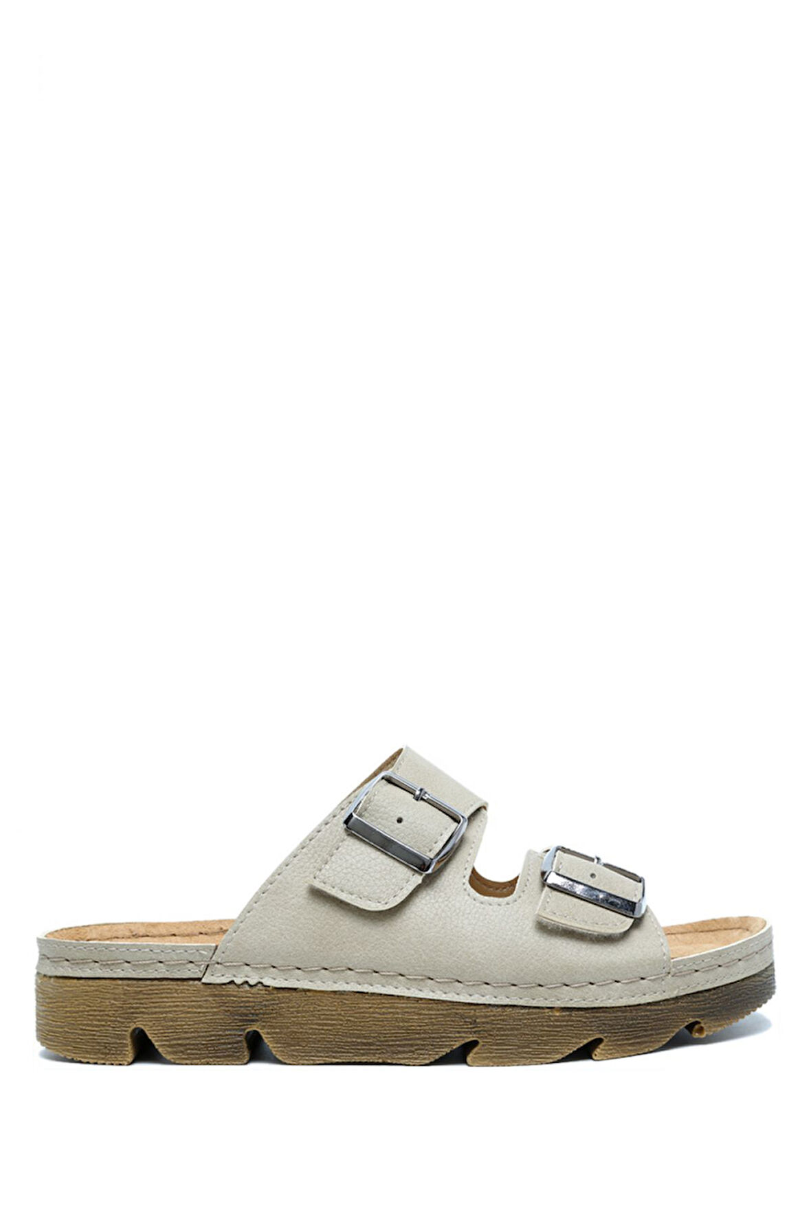 SIB220517-V2 Kifidis-Natura Kadın Çift Bantlı Anatomik Deri Terlik 36-41 Vizon/Nude