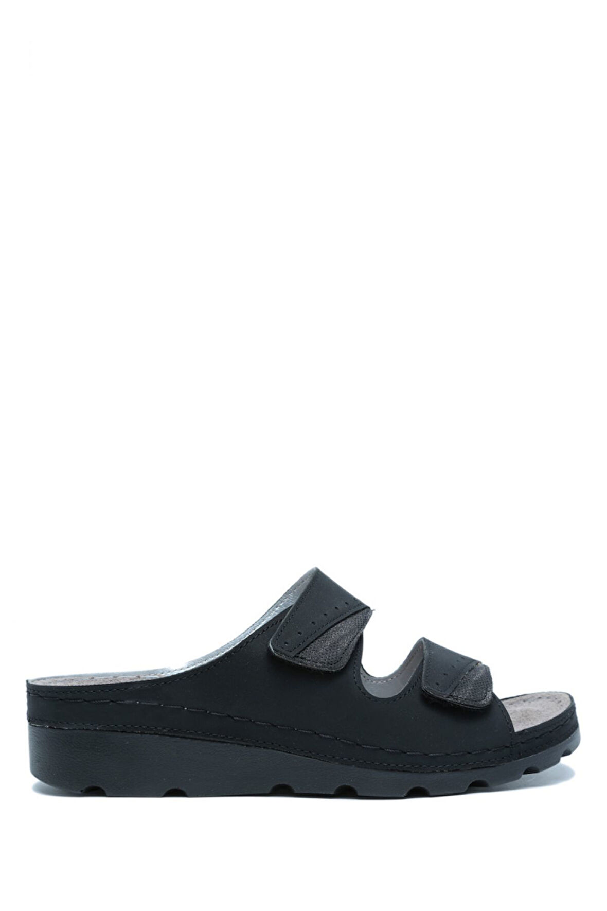 SIB160147 Kifidis-Natura Kadın Çift Bantlı Anatomik Deri Terlik 36-41 Siyah/Black