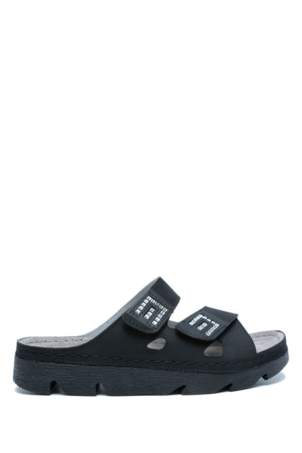 SIB220511 Kifidis-Natura Kadın Taşlı Anatomik Deri Terlik 36-41 Siyah/Black