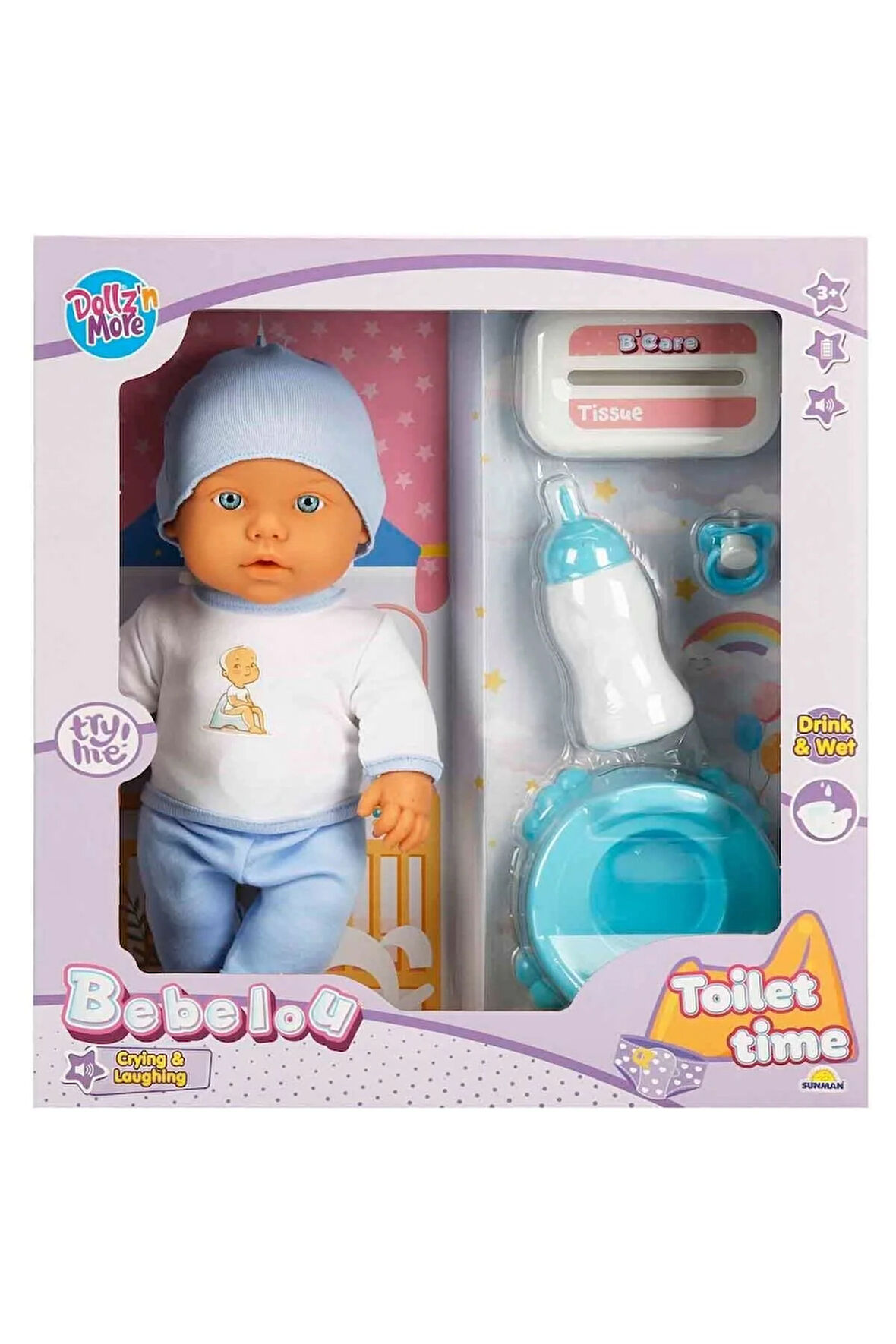Sesli Bebelou Tuvalet Zamanı Bebek Seti 32cm Kız Çocuk Erkek Çocuk Oyuncak Eğitici Oyuncakla
