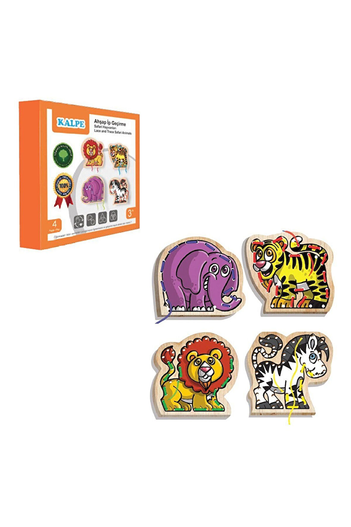 Kız Çocuk Oyuncak Erkek Çocuk Oyuncak KAL-1019-1020 Chiva, Ahşap İp Geçirme- Safari Hayvanlar Eğitic