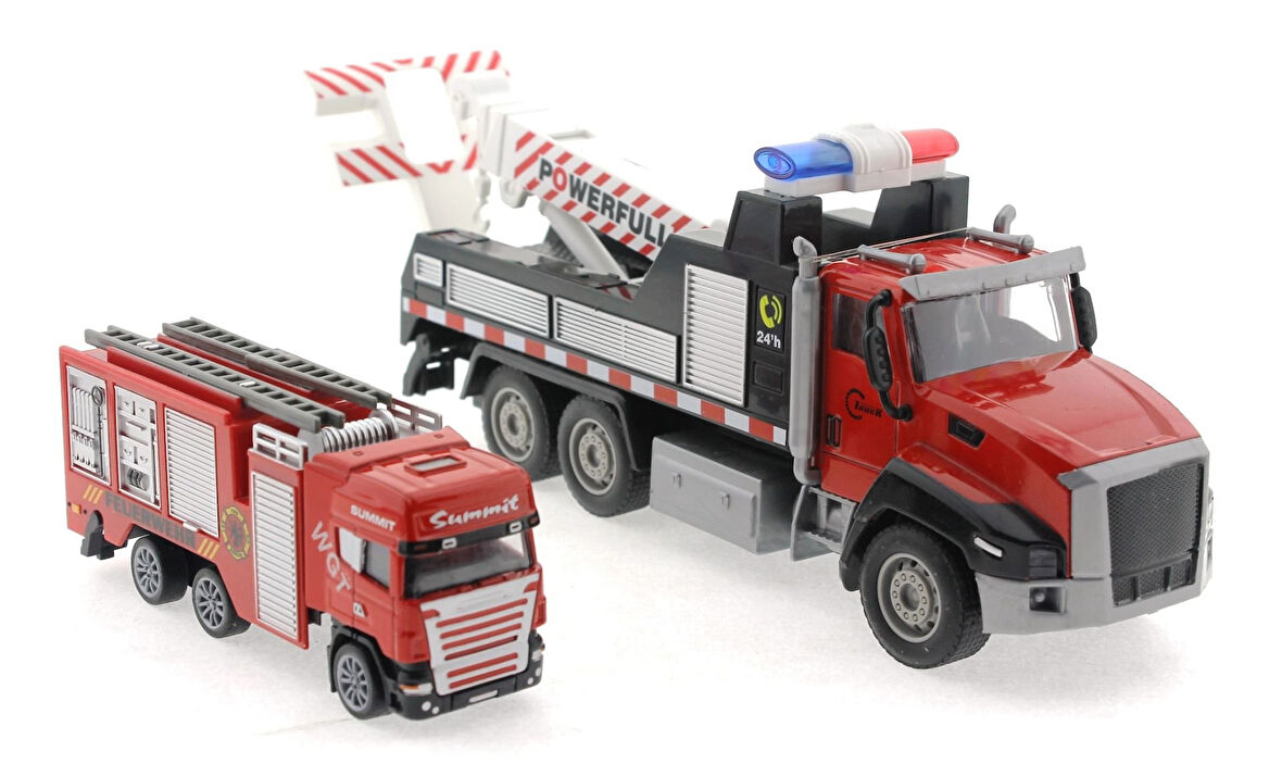 Eğlenceli Oyuncak Die Cast Çek Bırak Vinçli Kurtarıcı ve Söndürücü İtfaiye Aracı Kız Erkek Çocuk Eğitici Öğretici Oyun