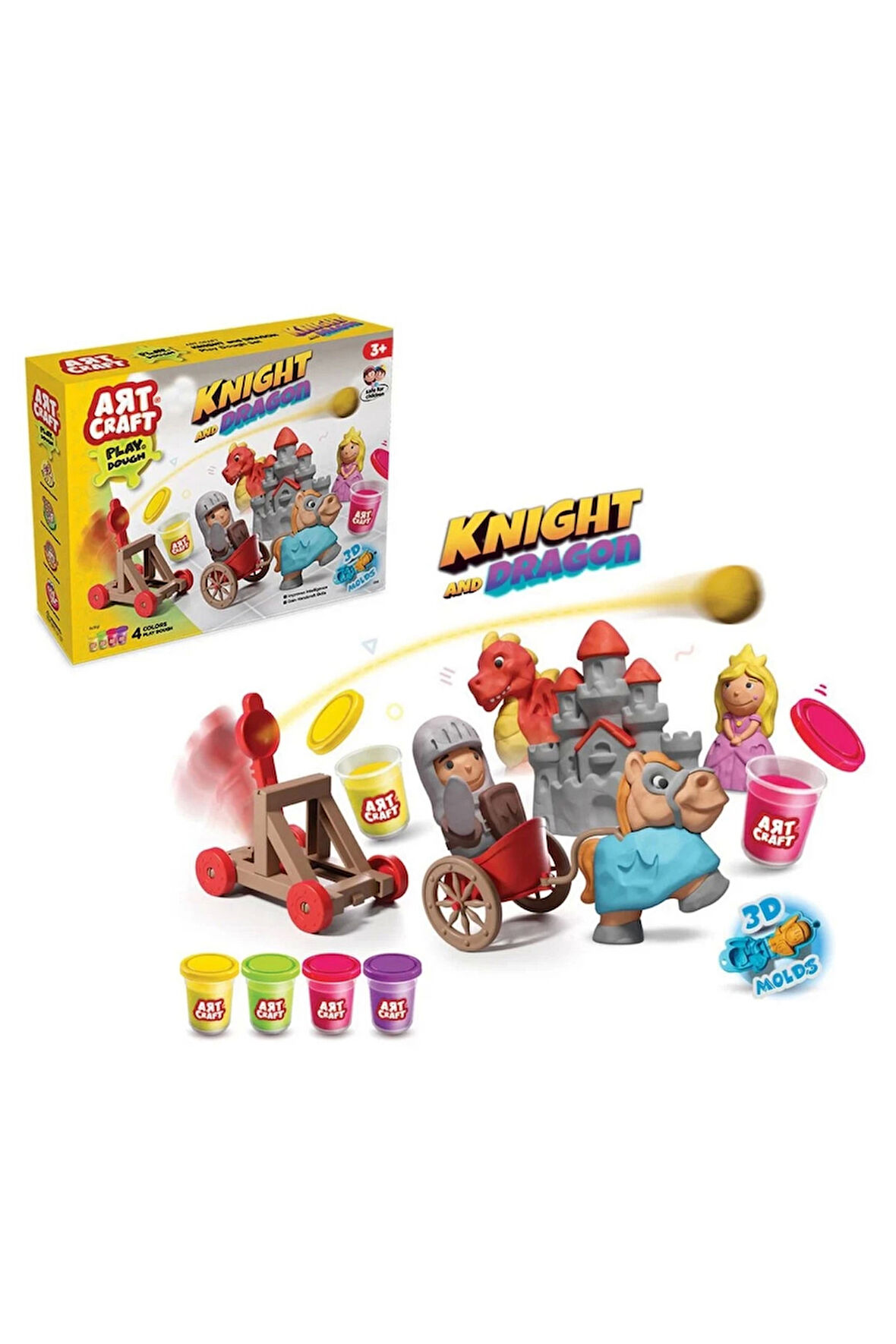 Kız Çocuk Oyuncak Erkek Çocuk Oyuncak Şövalye ve Ejderha Oyun Hamuru Seti 280 gr Eğitici Oyuncaklar