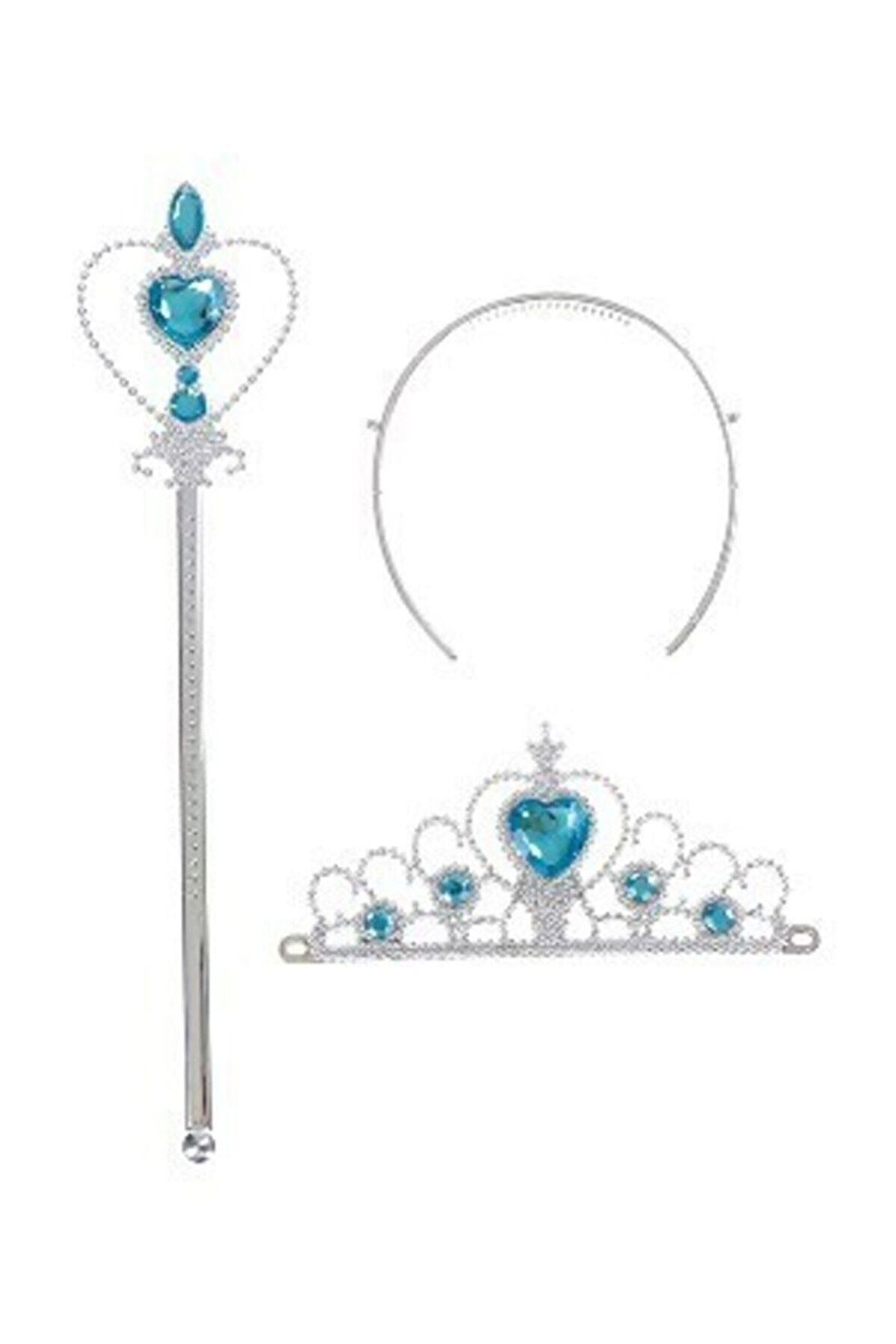 Eğitici Öğretici Çocuk Oyuncaklar Kız Çocuk Mavi Karlar Ülkesi Elsa Kalpli Taç Asa Seti