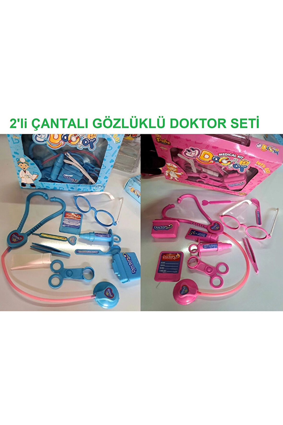Eğitici Öğretici Çocuk Oyuncaklar Çantalı Gözlüklü Mavi Doktor Seti Pembe Doktor Seti Ikisi Birarada
