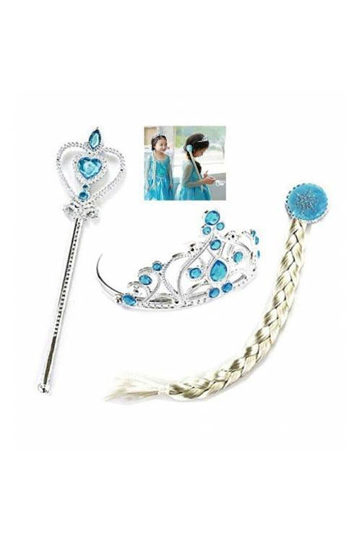 Eğitici Öğretici Çocuk Oyuncaklar Elsa Saç Asa Ve Taç 3 Lü Set
