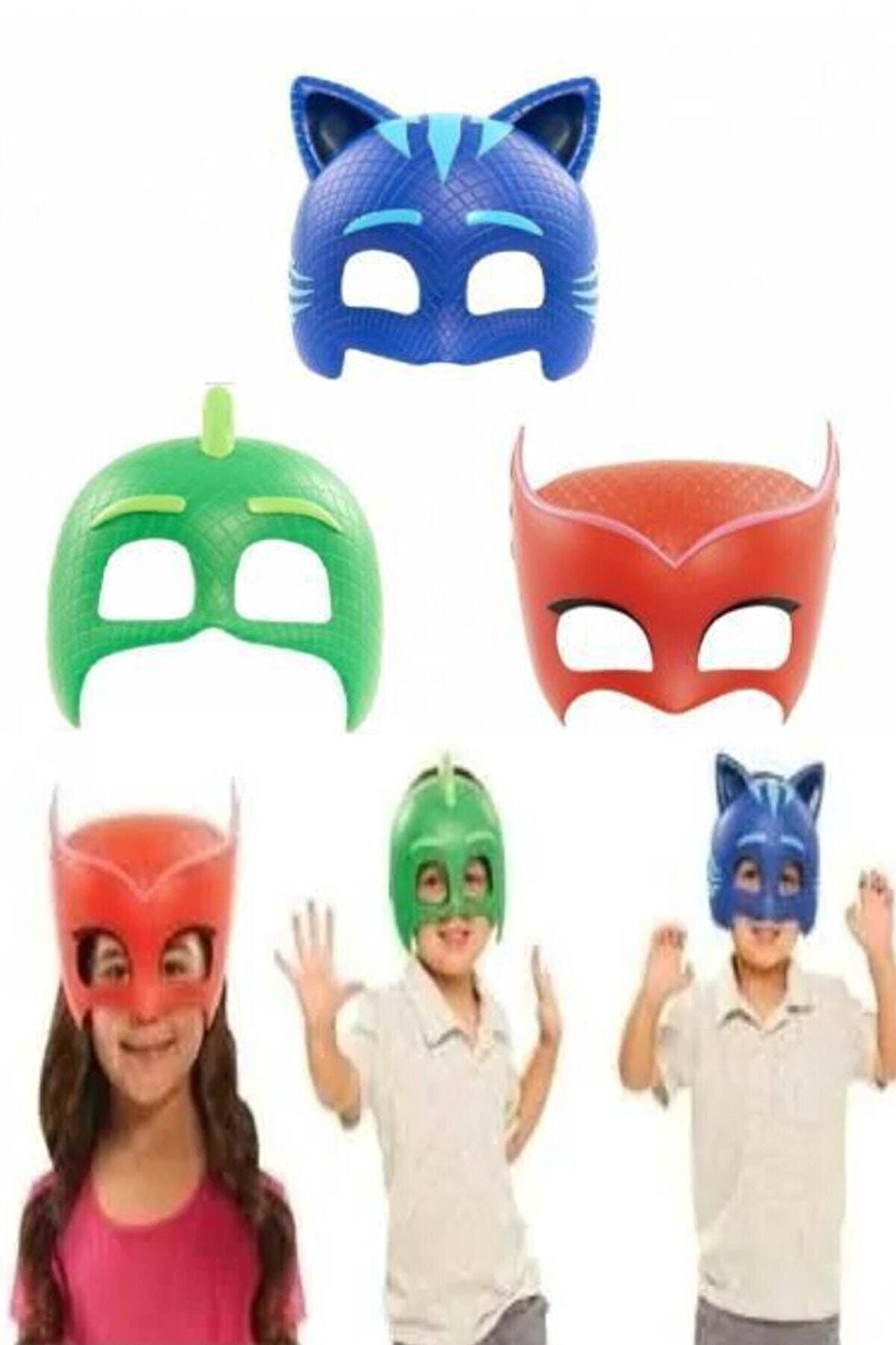 Eğitici Öğretici Çocuk Oyuncaklar Baykuş Kız Kedi Çocuk Kertenkele 3 Lü Plastik Oyuncak Maske Seti